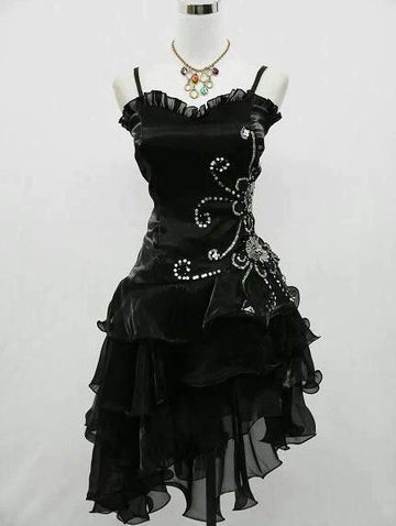 Niulatu Spaghetti Strap Sheath Short Birthday Dresses Black Prom Dresses 2025 Halloween Dress HZ1026